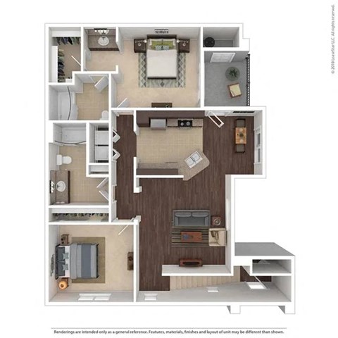 Floor plan for 2 beds, 2 baths, 1203 sqft